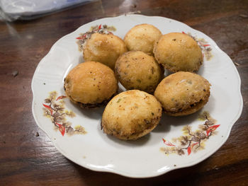 High angle view of dessert in plate on table