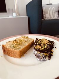 Close-up of dessert in plate on table