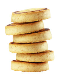 Close-up of stack against white background