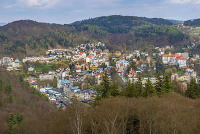 View of karlovy vary from diana observation tower on hill, czech republic