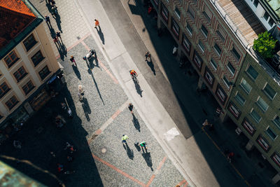 High angle view of people on city street