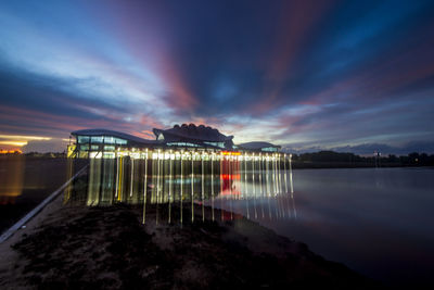 Scenic view of lake against sky at sunset