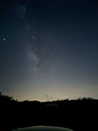 Scenic view of silhouette landscape against star field at night