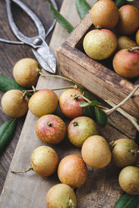 High angle view of apples on table