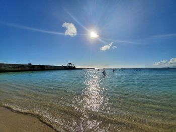 Scenic view of sea against sky on sunny day