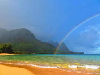 Rainbows on a beach in hawaii