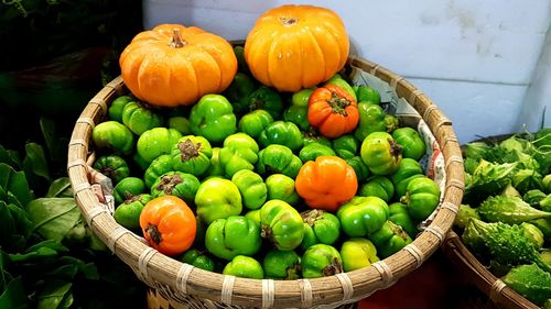 High angle view of fruits for sale in market