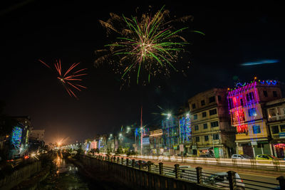 Firework display at night