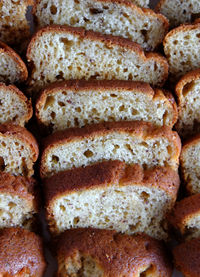 Full frame shot of banana breads arranged for sale in store