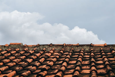 Low angle view of roof of building against cloudy sky