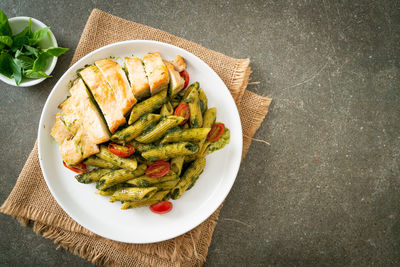 High angle view of meal served in plate