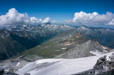 Scenic view of snowcapped mountains against sky