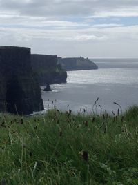 Scenic view of sea against cloudy sky