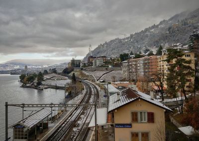 High angle view of city against sky