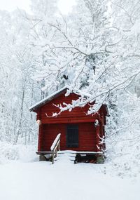 House on snow covered field