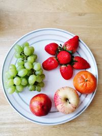 High angle view of apples in bowl on table