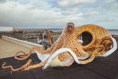 Huge decorative octopus on the playground in a danish port city grenaa havn