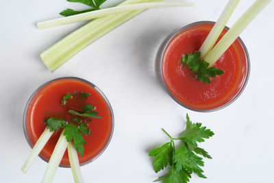 High angle view of fruits in bowl on table