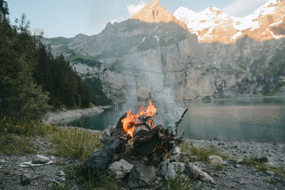 Scenic view of lake against mountain