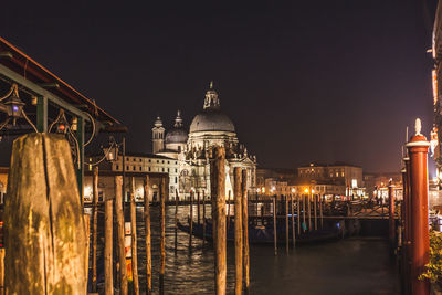View of illuminated salute church against sky at night,  venice, italy