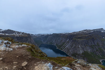 Scenic view of waterfall against sky