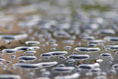 Close-up of water drops on metal surface