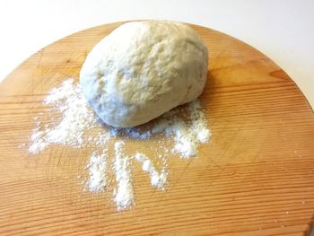 High angle view of bread on cutting board