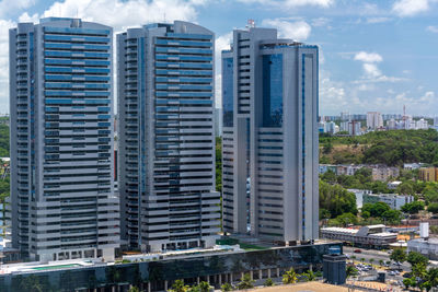 View of three financial towers on avenida tancredo neves in the city of salvador, bahia.