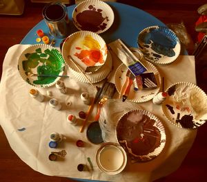 High angle view of food on table