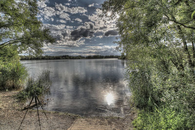 Scenic view of lake against sky