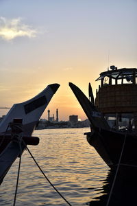 Dubai skyline from dubai creek harbour and dubai canal to downtown and business bay, uae