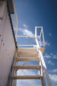 Low angle view of ladder against sky