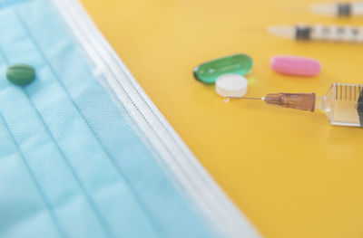 Close-up of colored pencils on table