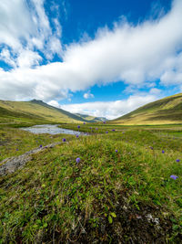 Scenic view of landscape against cloudy sky