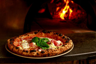 Close-up of pizza on table