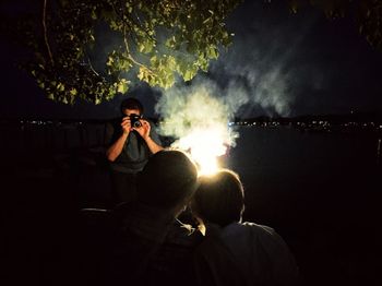 Firework display at night