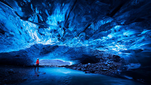 Blue ice cave in vatnajokull glacier, iceland