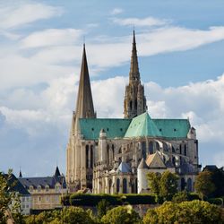 Chartres cathedral against cloudy sky