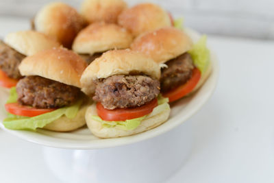 Close-up of burger in plate