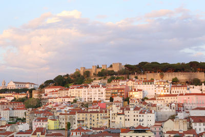 High angle view of townscape against sky