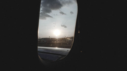 View of cityscape through airplane window