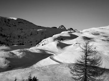 Scenic view of snow covered mountains against sky