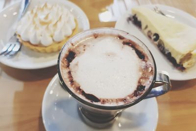 High angle view of coffee on table