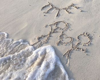 High angle view of art on sand at beach