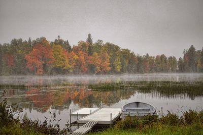 Scenic view of lake against trees during autumn