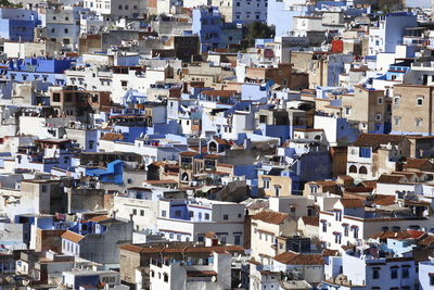 High angle view of buildings in city, chefchaouen morocco 