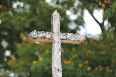 Close-up of cross on cemetery