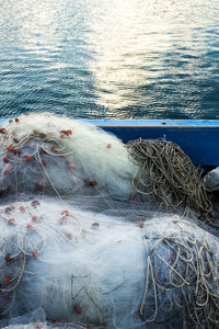 Close-up of fishing net on a vessel