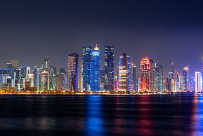Doha skyline illuminated at night