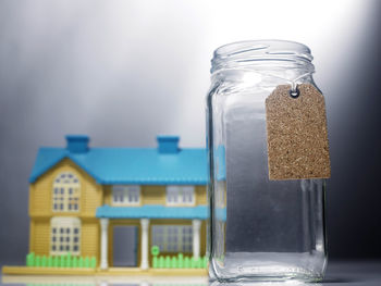 Close-up of empty glass jar on table